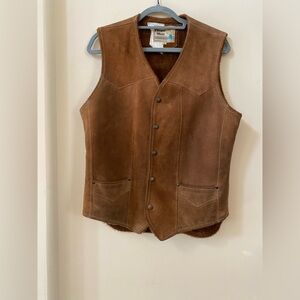 Vintage Pioneer Wear Shearling Suede Vest Men’s Size 38 Brown Western USA